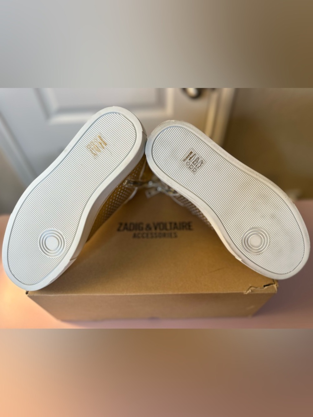 Zadig & Voltaire Metallic Gold Star-Perforated High-Top Sneakers - Picture 3 of 6